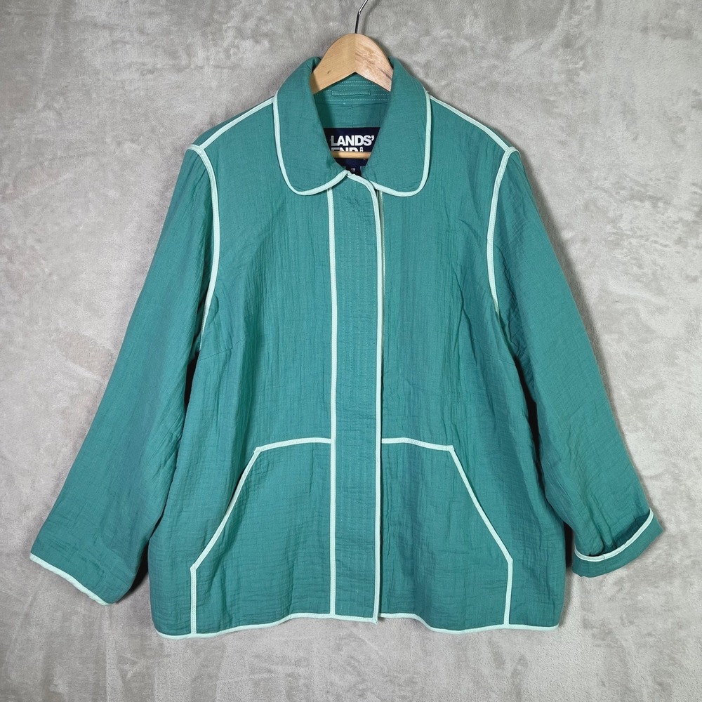 Lands' End Jacket Womens 1X Button Front Lightweight Piped Pockets Casual Layer